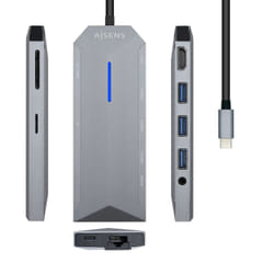 AISENS ASUC-9P001-GR station d'accueil Avec fil Thunderbolt 3 Gris