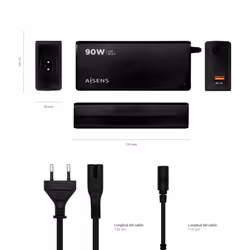 AISENS ASLC-90WAUTO-BK adaptateur de puissance & onduleur Intérieure 90 W Noir - Vue supplémentaire 4