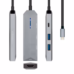 AISENS ASUC-4P002-GR, Avec fil, USB 3.2 Gen 1 (3.1 Gen 1) Type-C, 100 W, Gris, 5 Gbit/s, 4K Ultra HD