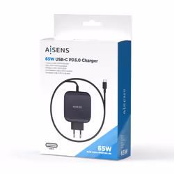 AISENS ASCH-1PD65WL-BK chargeur d'appareils mobiles Caméra Numérique, Téléphone portable, Smartphone, Tablette Noir Secteur Intérieure