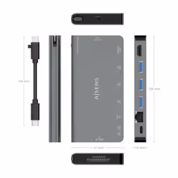 AISENS ASUC-8P015-GR station d'accueil Avec fil USB 3.2 Gen 1 (3.1 Gen 1) Type-C Gris - Vue supplémentaire 4
