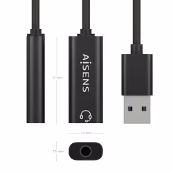 AISENS A106-0770 changeur de genre de câble USB-A 3,5 mm Noir