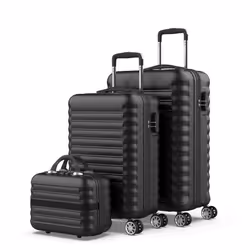 Numada - Jeu de valises noir Upfly 3pcs ABS Cabin Suitcase 53cm Medium 63cm and Toilet Bag