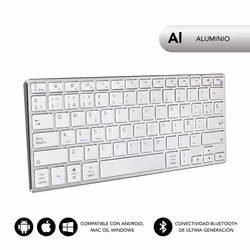 SUBBLIM SUB-KB-3ADC200, Taille réelle (100 %), Sans fil, Bluetooth, Clavier à membrane, QWERTY, Argent, Blanc
