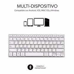 SUBBLIM SUB-KB-3ADC200 clavier Bluetooth QWERTY Espagnole Argent, Blanc