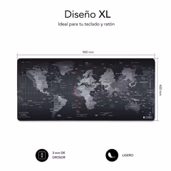 SUBBLIM Mousepad World XL Tapis de souris de jeu Noir