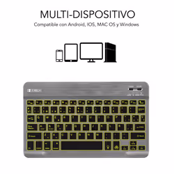 SUBBLIM TECLADO SMART BACKLIT BLUETOOTH GREY Noir, Gris QWERTY Espagnole