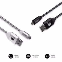 SUBBLIM PACK 2 CABLES USB A MICRO USB (2.4A) 1M BLACK/SILVER, 1 m, Micro-USB A, USB A, Mâle, 480 Mbit/s, Aluminium, Noir, Gri ...