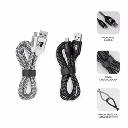 SUBBLIM PACK 2 CABLES USB A MICRO USB (2.4A) 1M BLACK/SILVER câble USB Micro-USB A Aluminium, Noir, Gris, Blanc