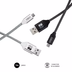 SUBBLIM PACK 2 CABLES USB A MICRO USB (2.4A) 1M BLACK/SILVER câble USB Micro-USB A Aluminium, Noir, Gris, Blanc
