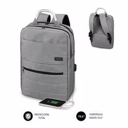 SUBBLIM MOCHILA ELITE AIR PADDING 15.6'' GREY, Ville, Unisexe, 39,6 cm (15.6"), Compartiment pour Notebook, Polyester