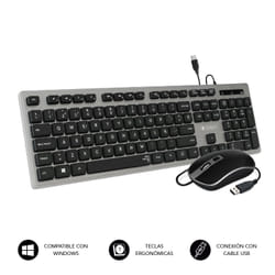 SUBBLIM SUBKBC-CEKE50 clavier Souris incluse USB QWERTY Espagnole Noir, Gris