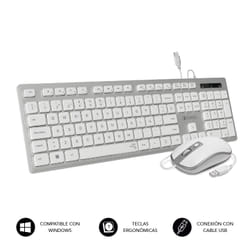 SUBBLIM SUBKBC-CEKE60 clavier Souris incluse USB QWERTY Espagnole Argent, Blanc