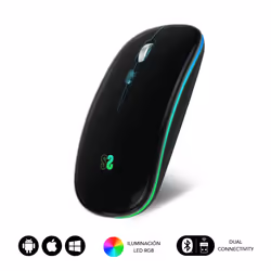 SUBBLIM SUBMO-LDFLAT1, Ambidextre, Optique, RF Wireless + Bluetooth + USB Type-A, 1600 DPI, Noir