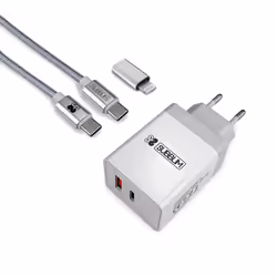 SUBBLIM SUBCHG-3WPD10, Intérieure, Secteur, 12 V, 1 m, Argent, Blanc