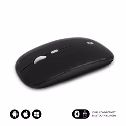 SUBBLIM SUBMO-DFLAT20, Ambidextre, Optique, RF Wireless + Bluetooth + USB Type-A, 1600 DPI, Noir
