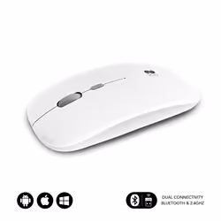 SUBBLIM SUBMO-DFLAT21, Ambidextre, Optique, RF Wireless + Bluetooth + USB Type-A, 1600 DPI, Blanc