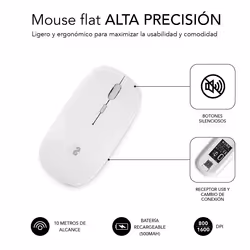 SUBBLIM SUBMO-DFLAT21 souris Ambidextre RF Wireless + Bluetooth + USB Type-A Optique 1600 DPI - Vue supplémentaire 4