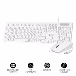 SUBBLIM SUBKBC-CSSK02 clavier Souris incluse USB QWERTY Espagnole Blanc