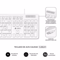 SUBBLIM SUBKBC-CSSK02 clavier Souris incluse USB QWERTY Espagnole Blanc - Vue supplémentaire 4