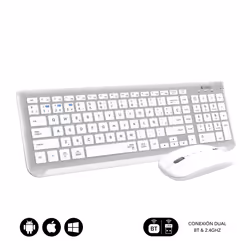 SUBBLIM SUBKBC-DCEP10 clavier Souris incluse RF sans fil + Bluetooth QWERTY Espagnole Argent, Blanc