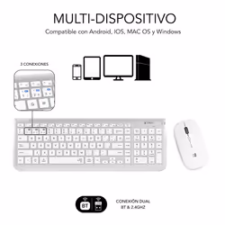 SUBBLIM SUBKBC-DCEP10 clavier Souris incluse RF sans fil + Bluetooth QWERTY Espagnole Argent, Blanc - Vue supplémentaire 4