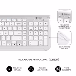 SUBBLIM SUBKBC-DCEP10 clavier Souris incluse RF sans fil + Bluetooth QWERTY Espagnole Argent, Blanc - Vue supplémentaire 6