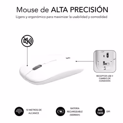 SUBBLIM SUBKBC-DCEP10 clavier Souris incluse RF sans fil + Bluetooth QWERTY Espagnole Argent, Blanc - Vue supplémentaire 7