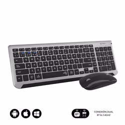 SUBBLIM SUBKBC-DCEP20 clavier Souris incluse RF sans fil + Bluetooth QWERTY Espagnole Noir, Gris