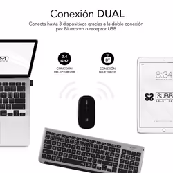 SUBBLIM SUBKBC-DCEP20 clavier Souris incluse RF sans fil + Bluetooth QWERTY Espagnole Noir, Gris