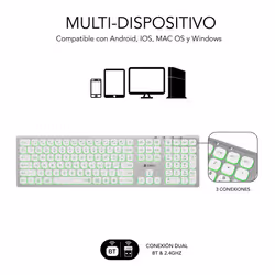SUBBLIM SUBKB-3MIE300 clavier RF sans fil + Bluetooth QWERTY Espagnole Argent, Blanc - Vue supplémentaire 4