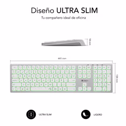 SUBBLIM SUBKB-3MIE300 clavier RF sans fil + Bluetooth QWERTY Espagnole Argent, Blanc - Vue supplémentaire 5