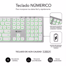 SUBBLIM SUBKB-3MIE300 clavier RF sans fil + Bluetooth QWERTY Espagnole Argent, Blanc - Vue supplémentaire 6