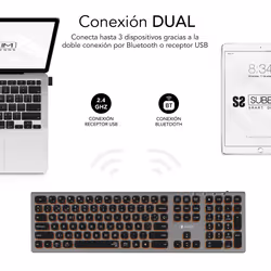SUBBLIM SUBKB-3MIE310 clavier RF sans fil + Bluetooth QWERTY Espagnole Noir, Gris