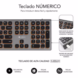 SUBBLIM SUBKB-3MIE310 clavier RF sans fil + Bluetooth QWERTY Espagnole Noir, Gris - Vue supplémentaire 6