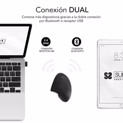 SUBBLIM RATON OPTICO DUAL GLIDE VERTICAL ERGO DUAL BATERIA NEGRO souris Universel Droitier Bluetooth + USB Type-A Optique 1600 DPI - Vue supplémentaire 2