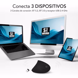 SUBBLIM RATON OPTICO DUAL GLIDE VERTICAL ERGO DUAL BATERIA NEGRO souris Universel Droitier Bluetooth + USB Type-A Optique 1600 DPI - Vue supplémentaire 3