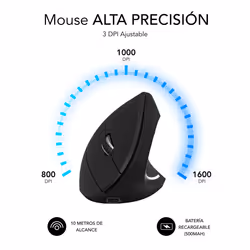 SUBBLIM RATON OPTICO DUAL GLIDE VERTICAL ERGO DUAL BATERIA NEGRO souris Universel Droitier Bluetooth + USB Type-A Optique 1600 DPI - Vue supplémentaire 6