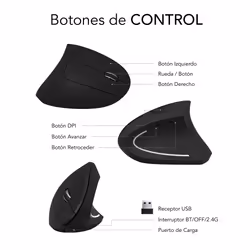 SUBBLIM RATON OPTICO DUAL GLIDE VERTICAL ERGO DUAL BATERIA NEGRO souris Universel Droitier Bluetooth + USB Type-A Optique 1600 DPI - Vue supplémentaire 7