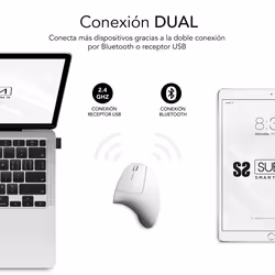 SUBBLIM RATON OPTICO DUAL GLIDE VERTICAL ERGO DUAL BATERIA BLANCO souris Universel Droitier Bluetooth + USB Type-A Optique 1600 DPI
