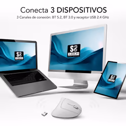 SUBBLIM RATON OPTICO DUAL GLIDE VERTICAL ERGO DUAL BATERIA BLANCO souris Universel Droitier Bluetooth + USB Type-A Optique 1600 DPI