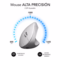 SUBBLIM RATON OPTICO DUAL GLIDE VERTICAL ERGO DUAL BATERIA BLANCO souris Universel Droitier Bluetooth + USB Type-A Optique 1600 DPI - Vue supplémentaire 6