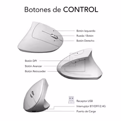SUBBLIM RATON OPTICO DUAL GLIDE VERTICAL ERGO DUAL BATERIA BLANCO souris Universel Droitier Bluetooth + USB Type-A Optique 1600 DPI - Vue supplémentaire 7