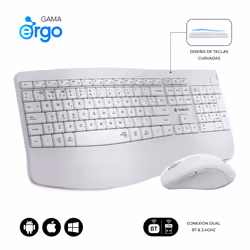 SUBBLIM SUBKBC-DCOPW1, Sans fil, RF sans fil + Bluetooth, Clavier à membrane, QWERTY, Blanc, Souris incluse