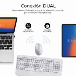 SUBBLIM SUBKBC-DCOPW1 clavier Souris incluse maison/bureau RF sans fil + Bluetooth QWERTY Espagnole Blanc