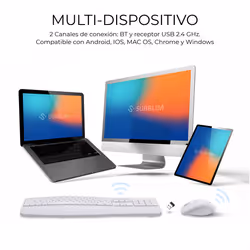 SUBBLIM SUBKBC-DCOPW1 clavier Souris incluse maison/bureau RF sans fil + Bluetooth QWERTY Espagnole Blanc