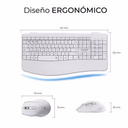 SUBBLIM SUBKBC-DCOPW1 clavier Souris incluse maison/bureau RF sans fil + Bluetooth QWERTY Espagnole Blanc - Vue supplémentaire 4
