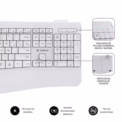 SUBBLIM SUBKBC-DCOPW1 clavier Souris incluse maison/bureau RF sans fil + Bluetooth QWERTY Espagnole Blanc - Vue supplémentaire 5