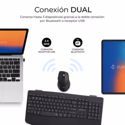 SUBBLIM SUBKBC-DCOPW2 clavier Souris incluse maison/bureau RF sans fil + Bluetooth QWERTY Espagnole Noir