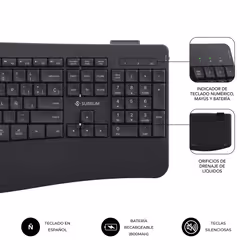 SUBBLIM SUBKBC-DCOPW2 clavier Souris incluse maison/bureau RF sans fil + Bluetooth QWERTY Espagnole Noir - Vue supplémentaire 5